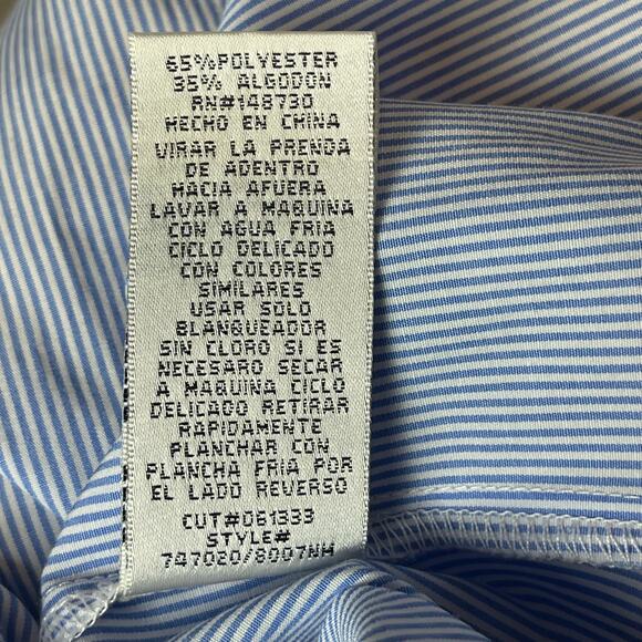 Blue White Striped Bell Sleeve Button Down Shirt Classic Office Chic Top 14 - Picture 8 of 9